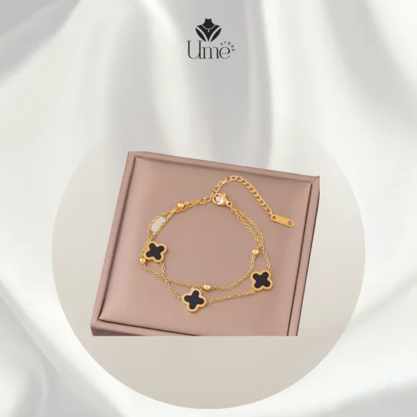 Lắc chân charm cỏ 4 lá đen may mắn - Ume Store