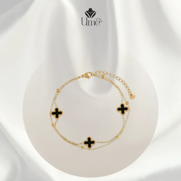 Lắc chân charm cỏ 4 lá đen may mắn - Ume Store