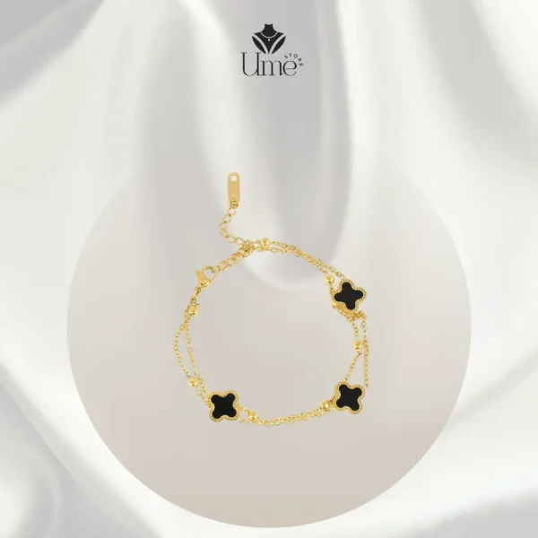 Lắc chân charm cỏ 4 lá đen may mắn - Ume Store