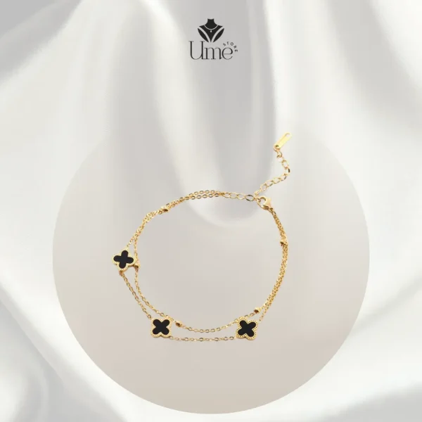 Lắc chân charm cỏ 4 lá đen may mắn - Ume Store