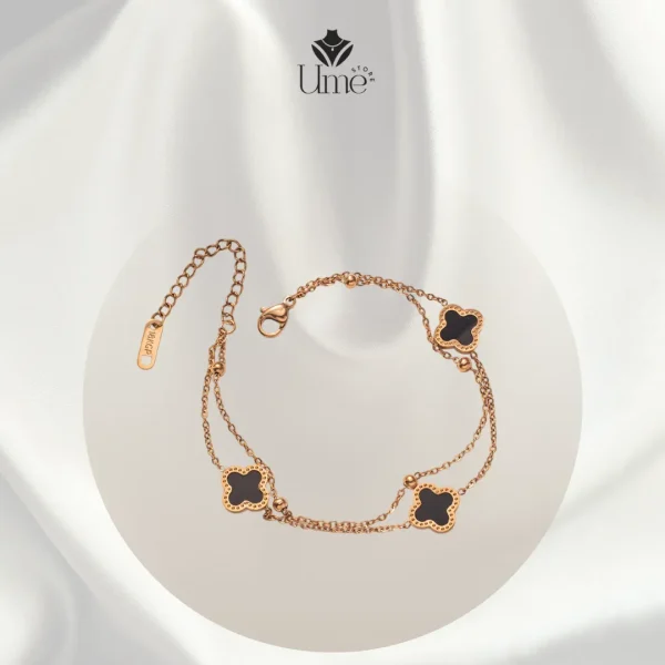Lắc chân charm cỏ 4 lá đen may mắn - Ume Store